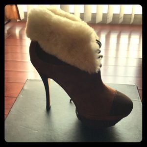 LAMB high heeled platform brown suede boots